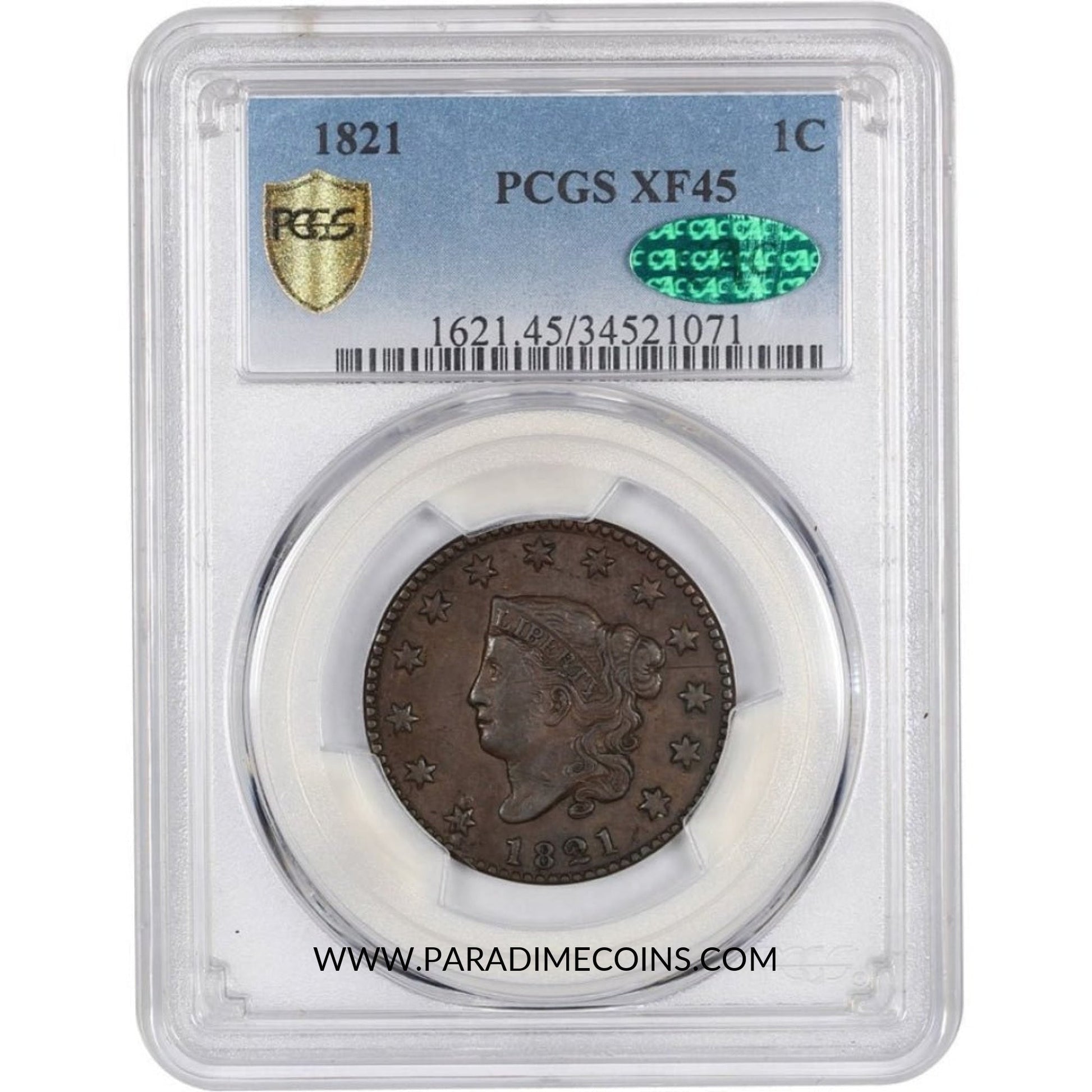 1821 1C XF45 PCGS CAC - Paradime Coins | PCGS NGC CACG CAC Rare US Numismatic Coins For Sale