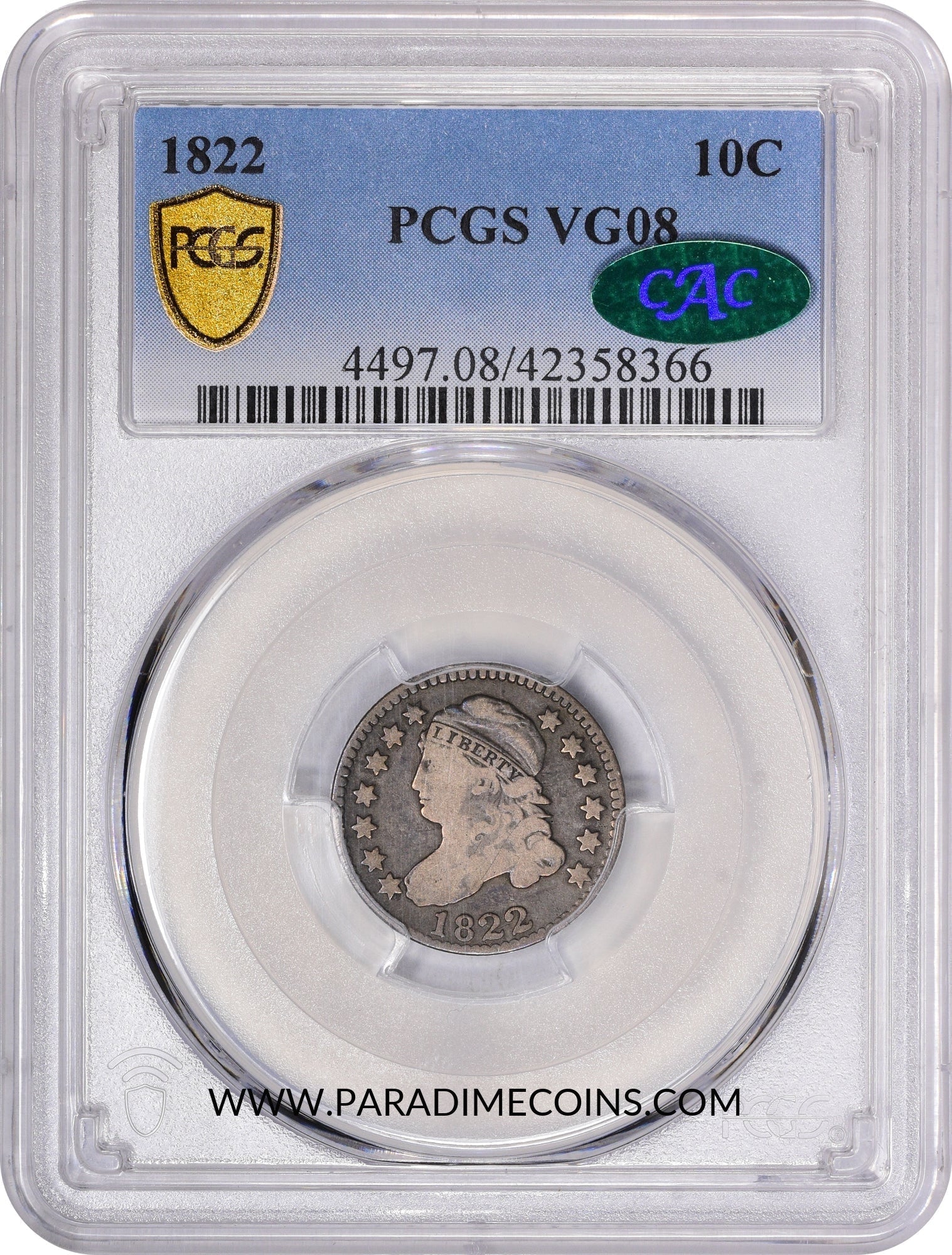 1822 10C VG08 PCGS CAC - Paradime Coins | PCGS NGC CACG CAC Rare US Numismatic Coins For Sale