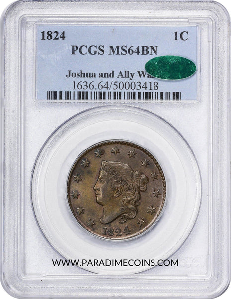 1824 1C MS64BN PCGS CAC - Paradime Coins | PCGS NGC CACG CAC Rare US Numismatic Coins For Sale