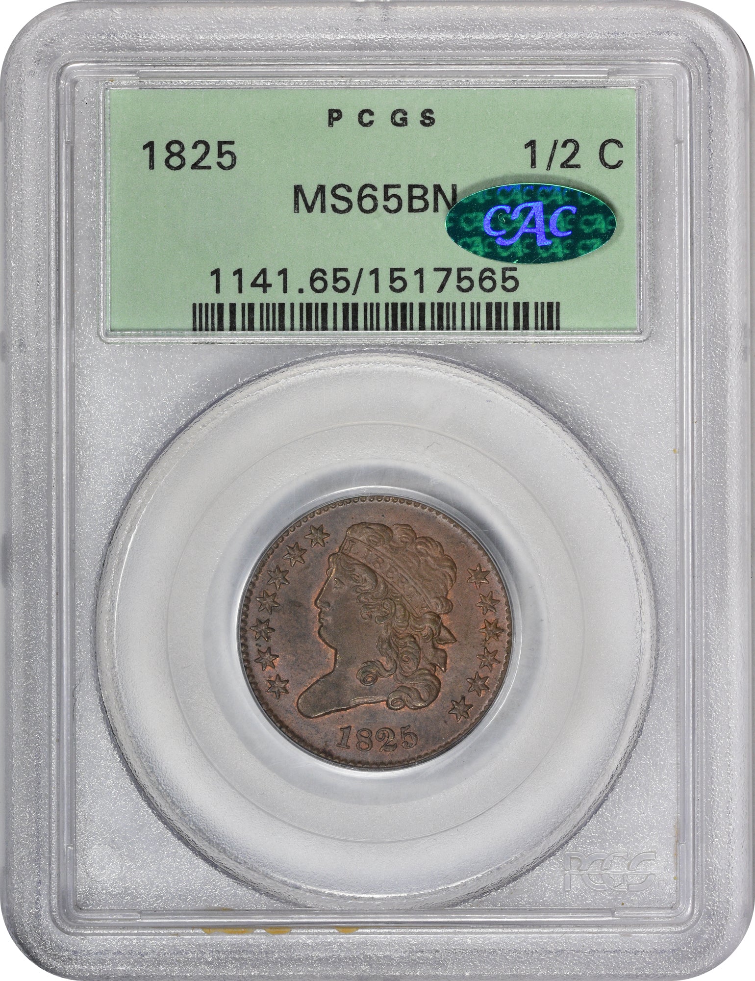 1825 1/2C MS65 OGH PCGS CAC - Paradime Coins | PCGS NGC CACG CAC Rare US Numismatic Coins For Sale
