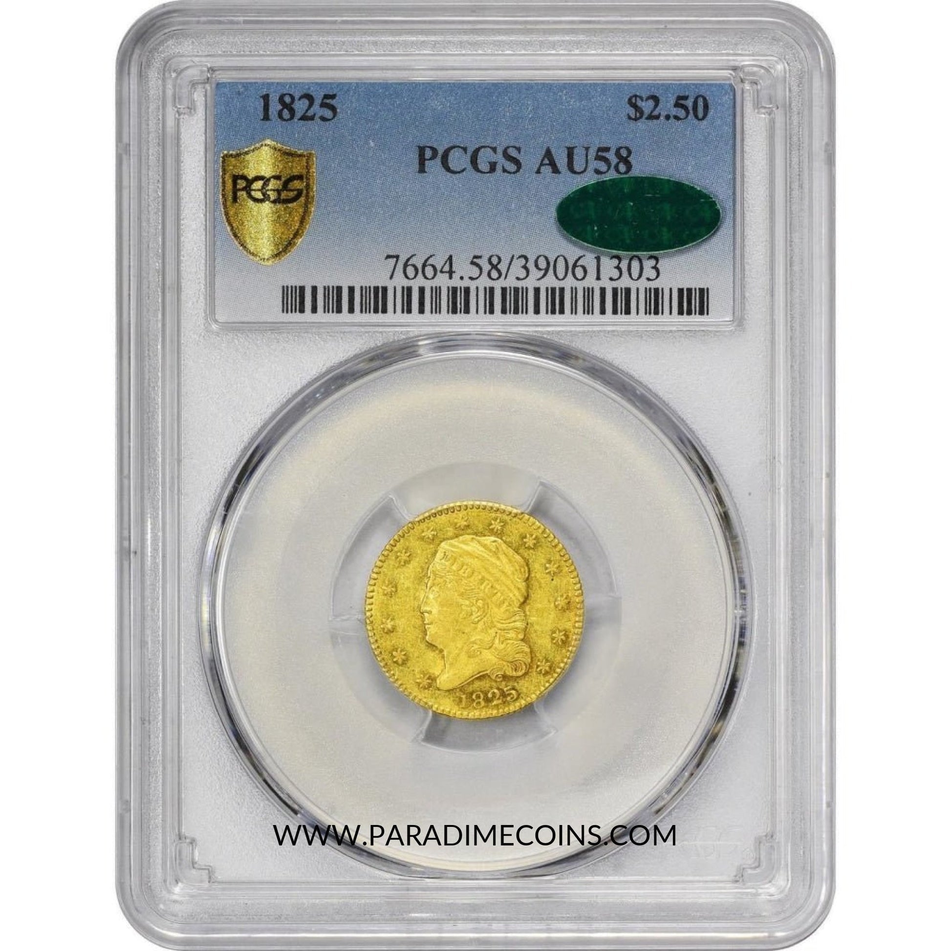 1825 $2.5 AU58 PCGS CAC - Paradime Coins | PCGS NGC CACG CAC Rare US Numismatic Coins For Sale