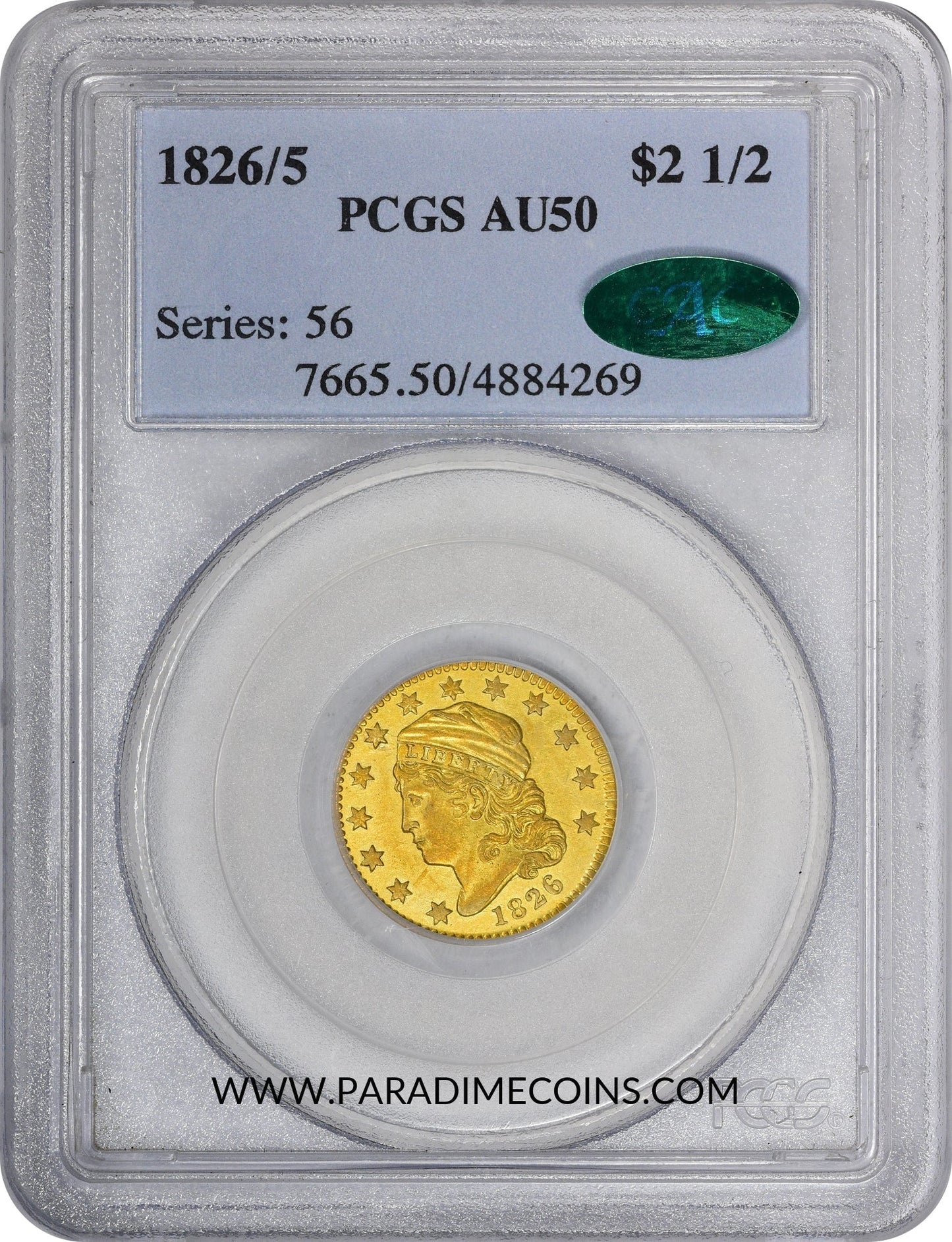 1826/6 $2.5 AU50 PCGS CAC - Paradime Coins | PCGS NGC CACG CAC Rare US Numismatic Coins For Sale