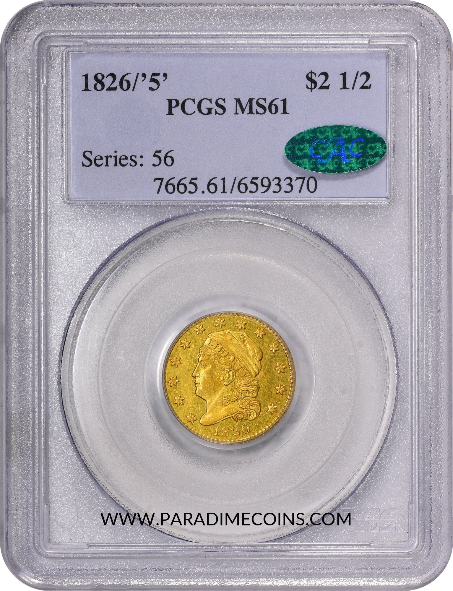 1826/6 $2.5 MS61 PCGS CAC - Paradime Coins | PCGS NGC CACG CAC Rare US Numismatic Coins For Sale