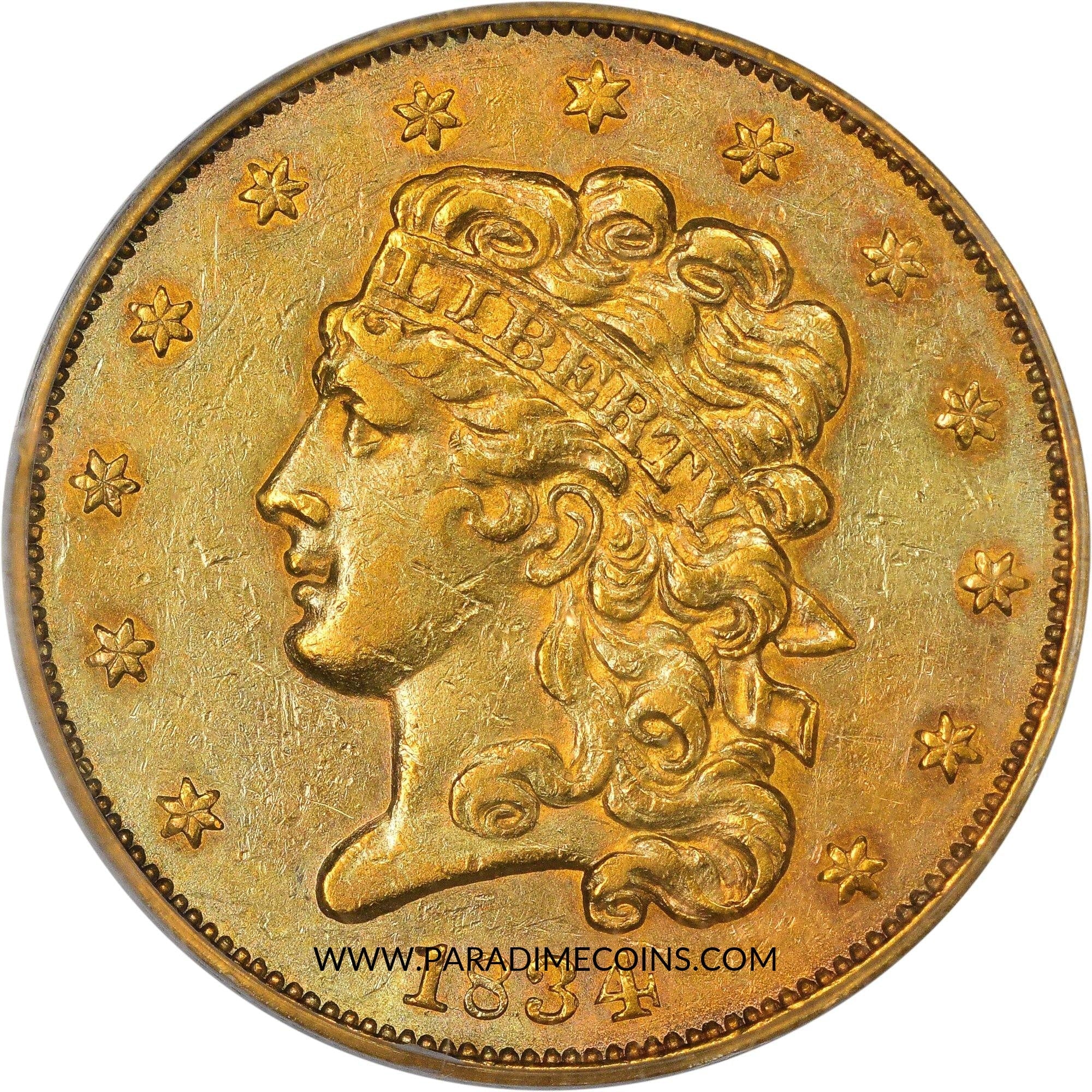 1834 $5 Classic Crosslet 4 AU53 PCGS - Paradime Coins | PCGS NGC CACG CAC Rare US Numismatic Coins For Sale