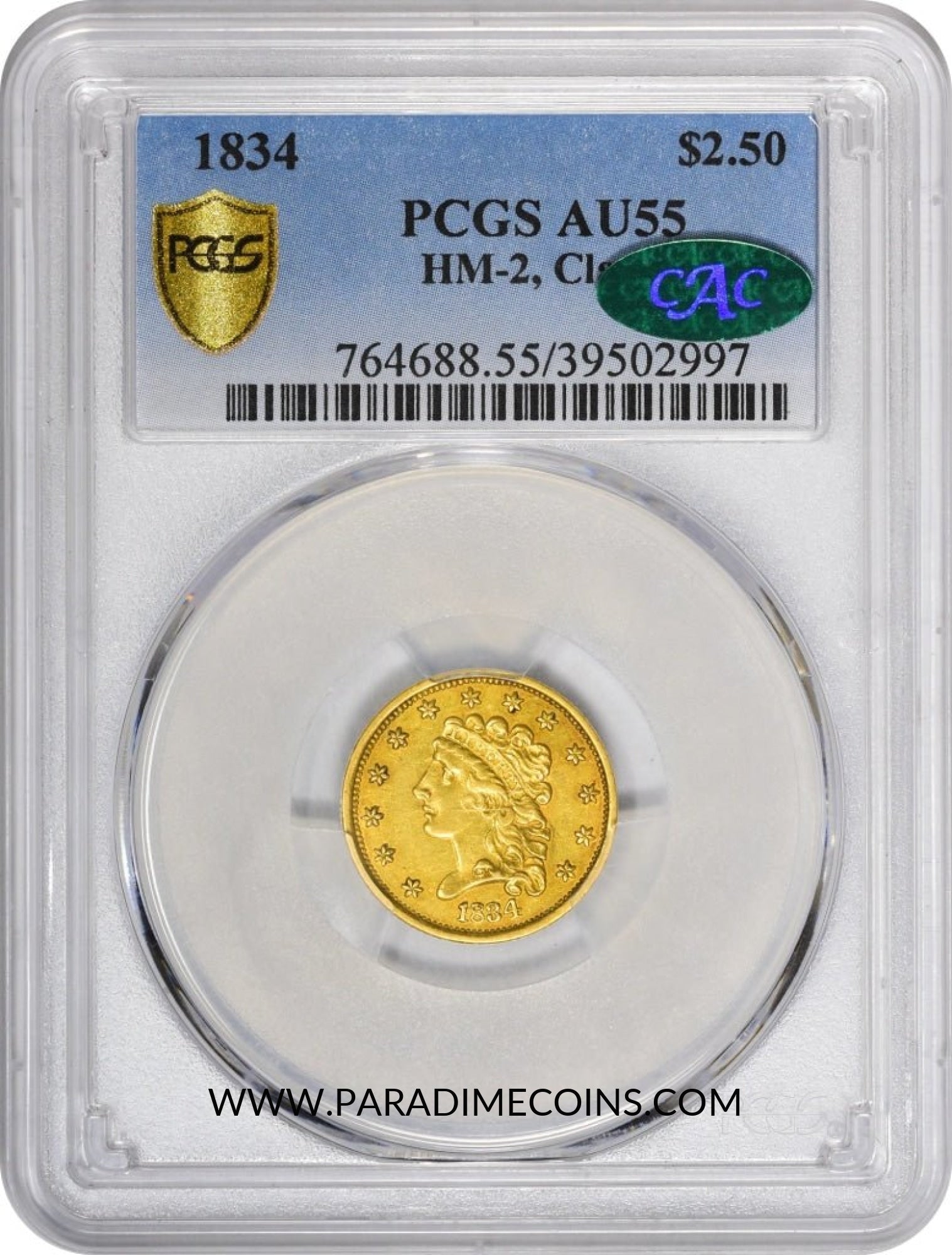 1834 $2.5 AU55 PCGS CAC - Paradime Coins | PCGS NGC CACG CAC Rare US Numismatic Coins For Sale