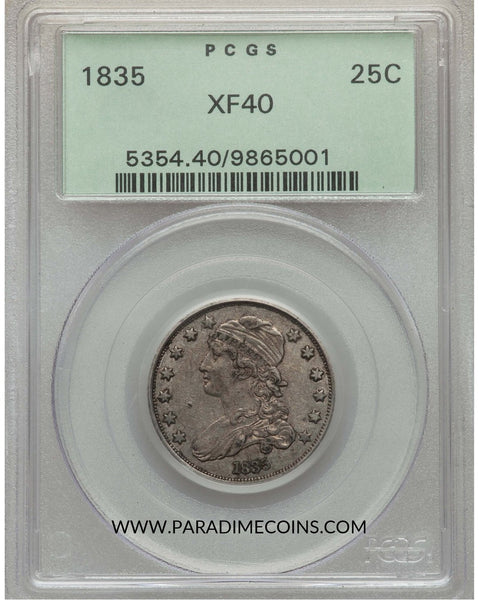 1835 25C XF40 OGH PCGS - Paradime Coins | PCGS NGC CACG CAC Rare US Numismatic Coins For Sale