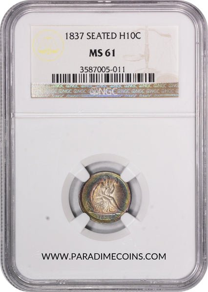 1837 H10C SEATED NO STARS LG DT MS61 NGC - Paradime Coins | PCGS NGC CACG CAC Rare US Numismatic Coins For Sale