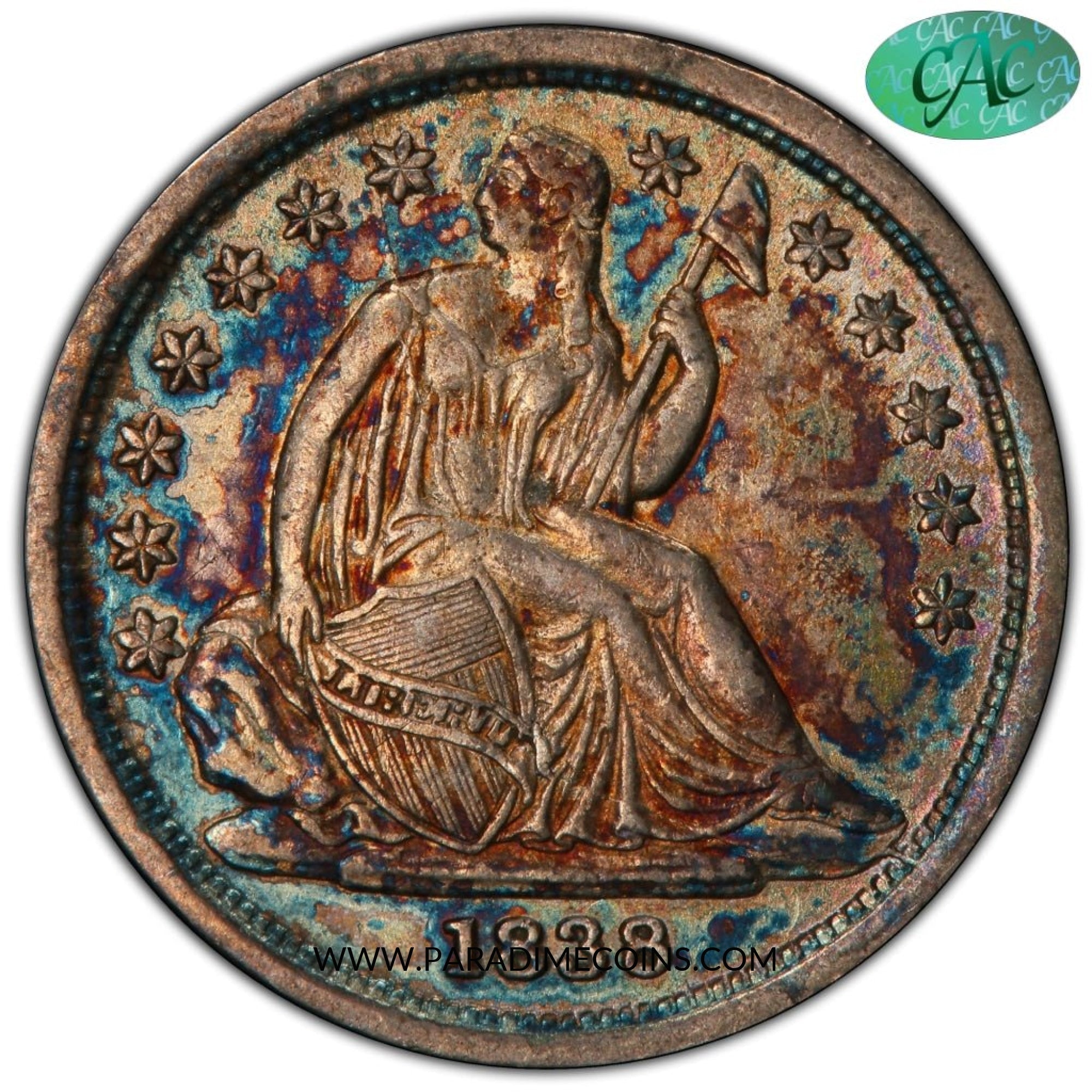 1838 10C NO DRAPERY LARGE STARS AU55 PCGS CAC - Paradime Coins | PCGS NGC CACG CAC Rare US Numismatic Coins For Sale