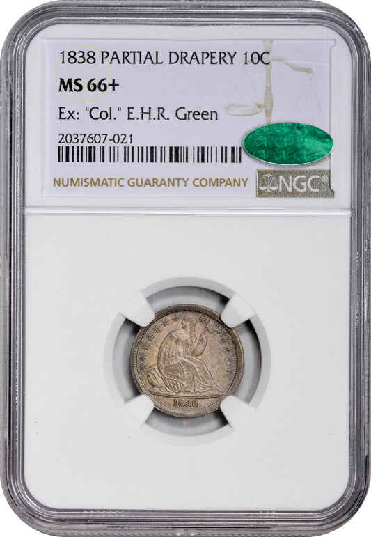 1838 10C PARTIAL DRAPERY MS66+ NGC CAC EX "Col." E.H.R Green - Paradime Coins | PCGS NGC CACG CAC Rare US Numismatic Coins For Sale