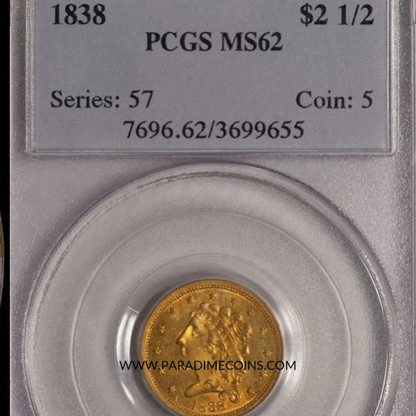 1838 $2.5 MS62 PCGS - Paradime Coins | PCGS NGC CACG CAC Rare US Numismatic Coins For Sale