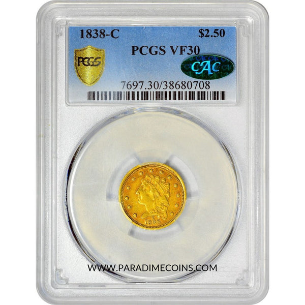 1838-C $2.5 VF30 PCGS CAC - Paradime Coins | PCGS NGC CACG CAC Rare US Numismatic Coins For Sale