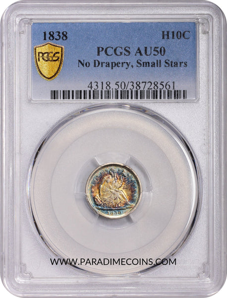1838 H10C NO DRAPERY SM STARS AU50 PCGS - Paradime Coins | PCGS NGC CACG CAC Rare US Numismatic Coins For Sale
