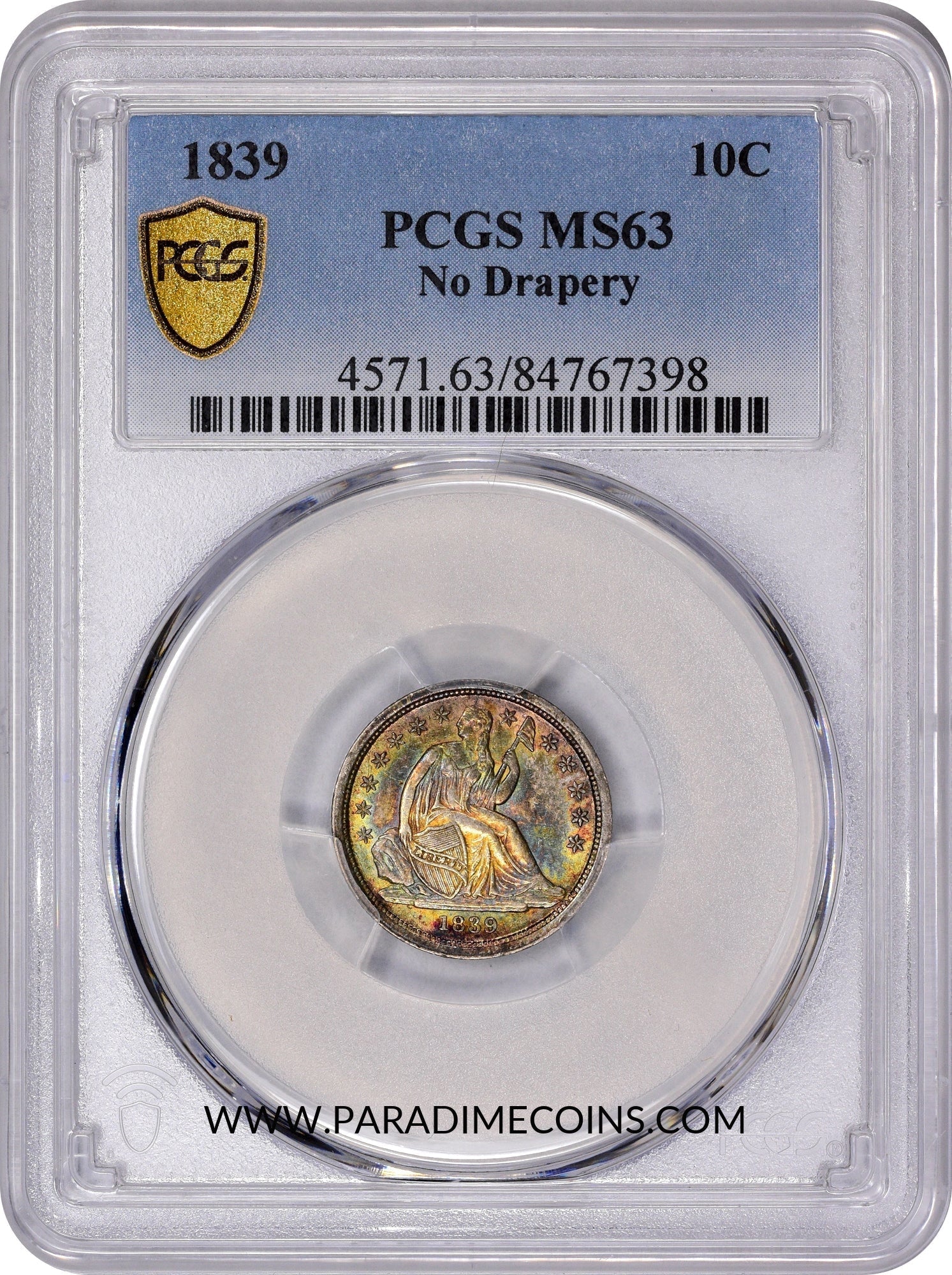 1839 10C NO DRAPERY MS63 PCGS - Paradime Coins | PCGS NGC CACG CAC Rare US Numismatic Coins For Sale