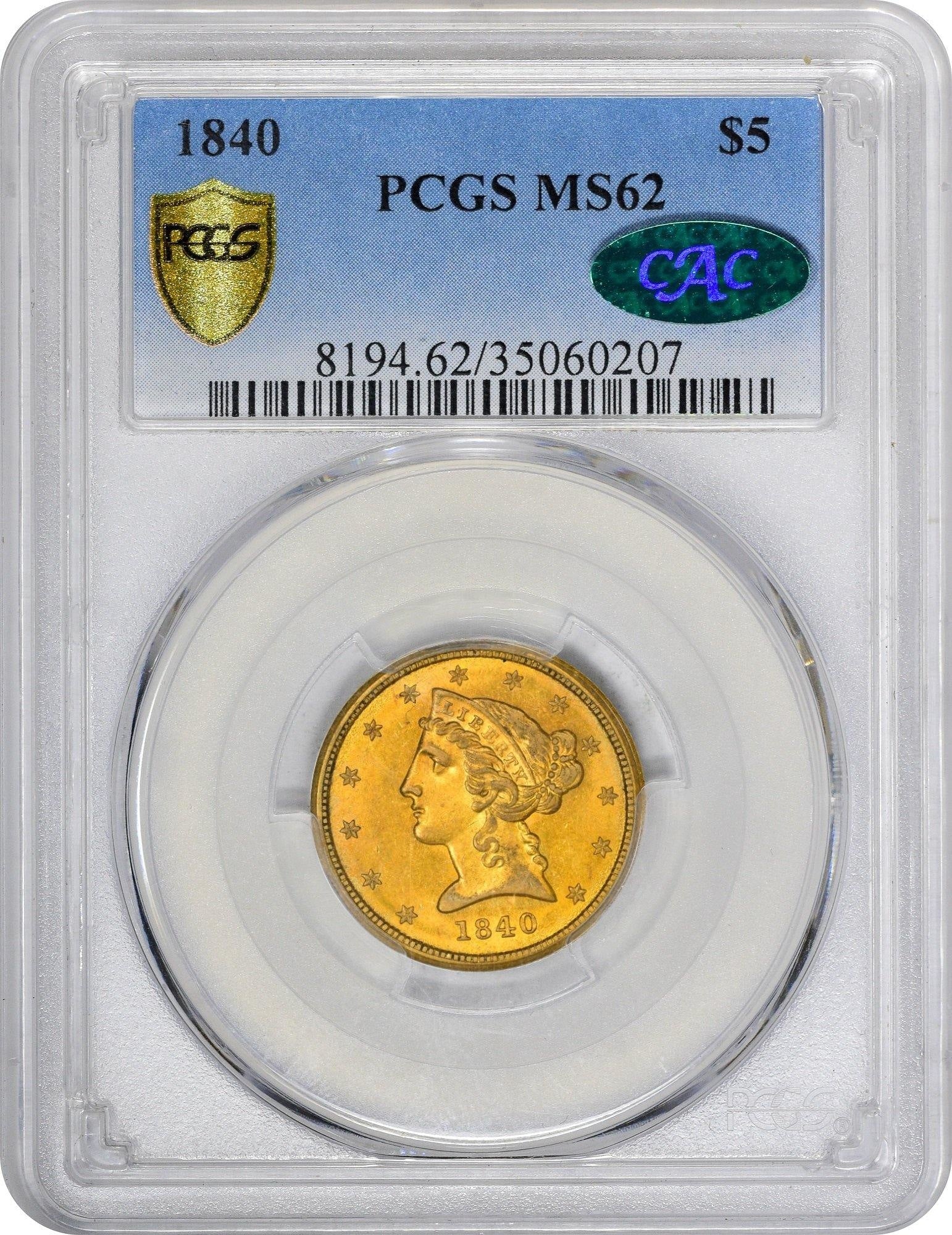 1840 $5 MS62 PCGS CAC - Paradime Coins | PCGS NGC CACG CAC Rare US Numismatic Coins For Sale