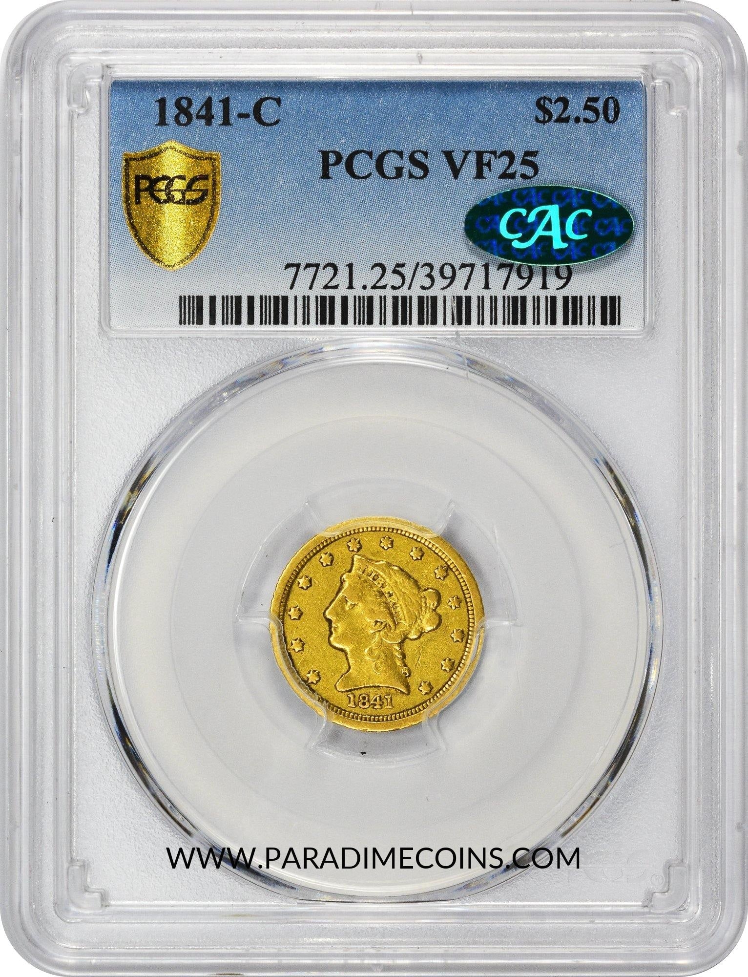 1841-C $2.5 VF25 PCGS CAC - Paradime Coins | PCGS NGC CACG CAC Rare US Numismatic Coins For Sale