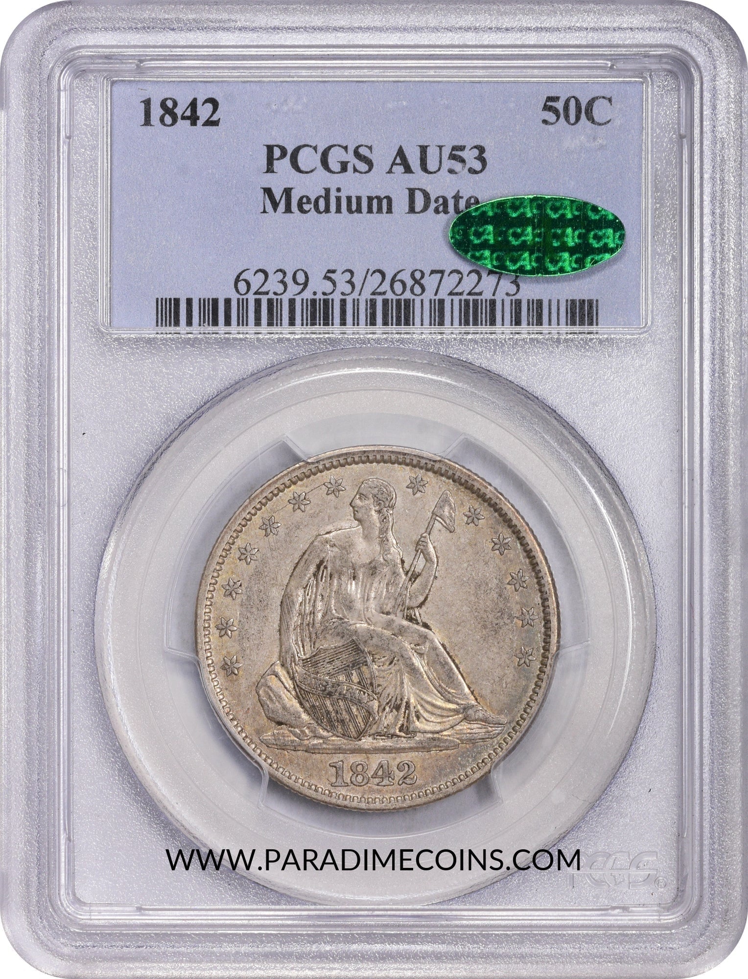 1842 50C MEDIUM DATE AU53 PCGS CAC - Paradime Coins | PCGS NGC CACG CAC Rare US Numismatic Coins For Sale