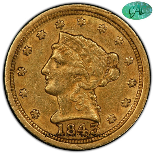 1843-C $2.5 LARGE DATE AU50 PCGS CAC - Paradime Coins | PCGS NGC CACG CAC Rare US Numismatic Coins For Sale