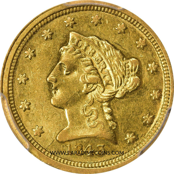 1843-C $2.5 SMALL DATE AU58 PCGS CAC - Paradime Coins | PCGS NGC CACG CAC Rare US Numismatic Coins For Sale