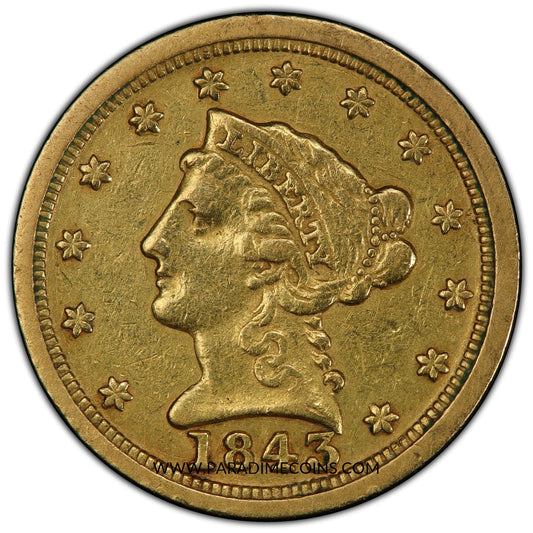 1843-C $2.5 VF25 Large Date PCGS - Paradime Coins | PCGS NGC CACG CAC Rare US Numismatic Coins For Sale