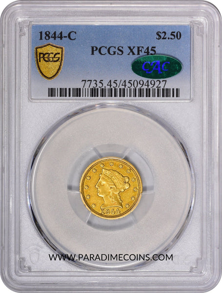 1844-C $2.5 XF45 PCGS CAC - Paradime Coins | PCGS NGC CACG CAC Rare US Numismatic Coins For Sale