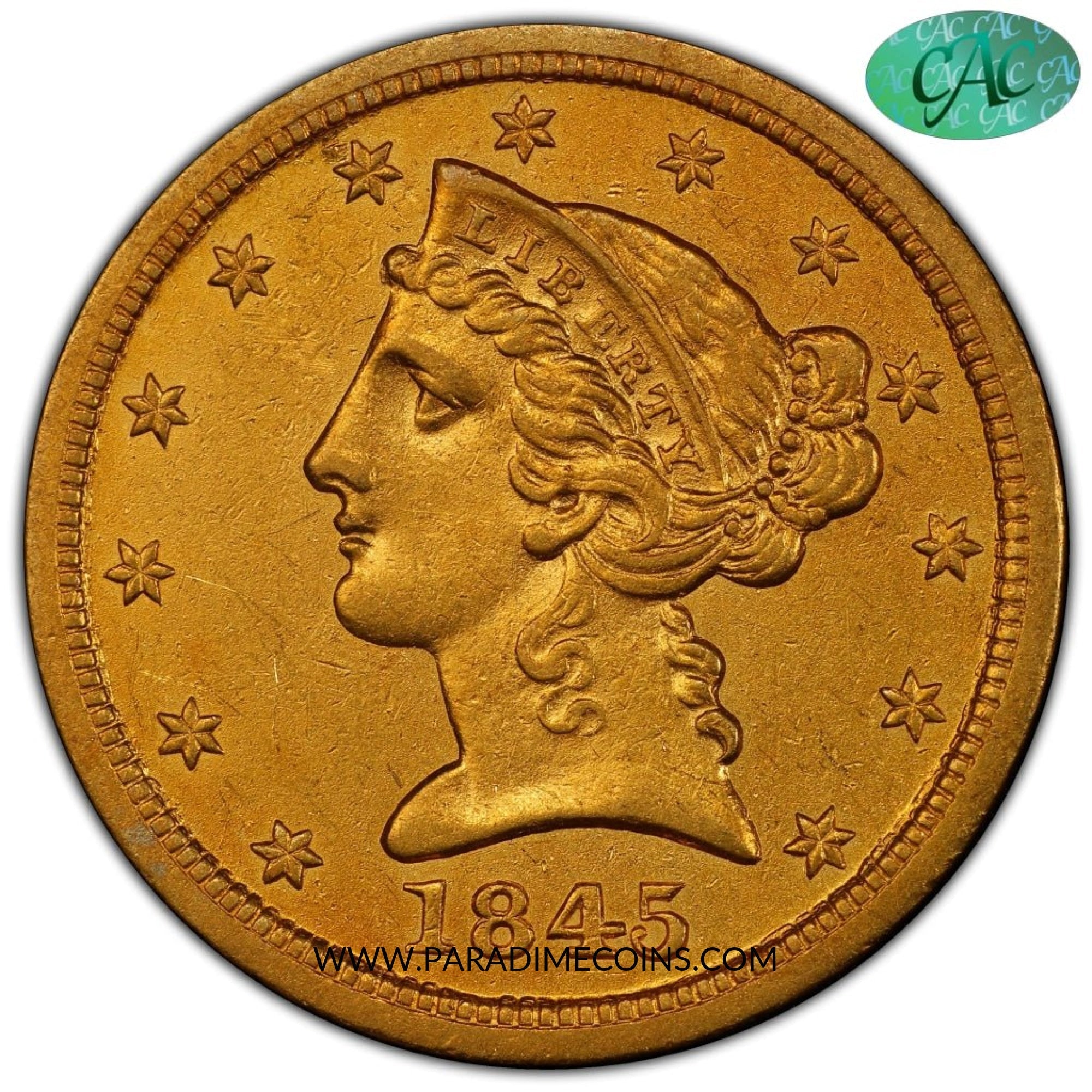 1845-O $5 AU53 PCGS EX ASHLAND CITY/ BLUE HILL - Paradime Coins | PCGS NGC CACG CAC Rare US Numismatic Coins For Sale