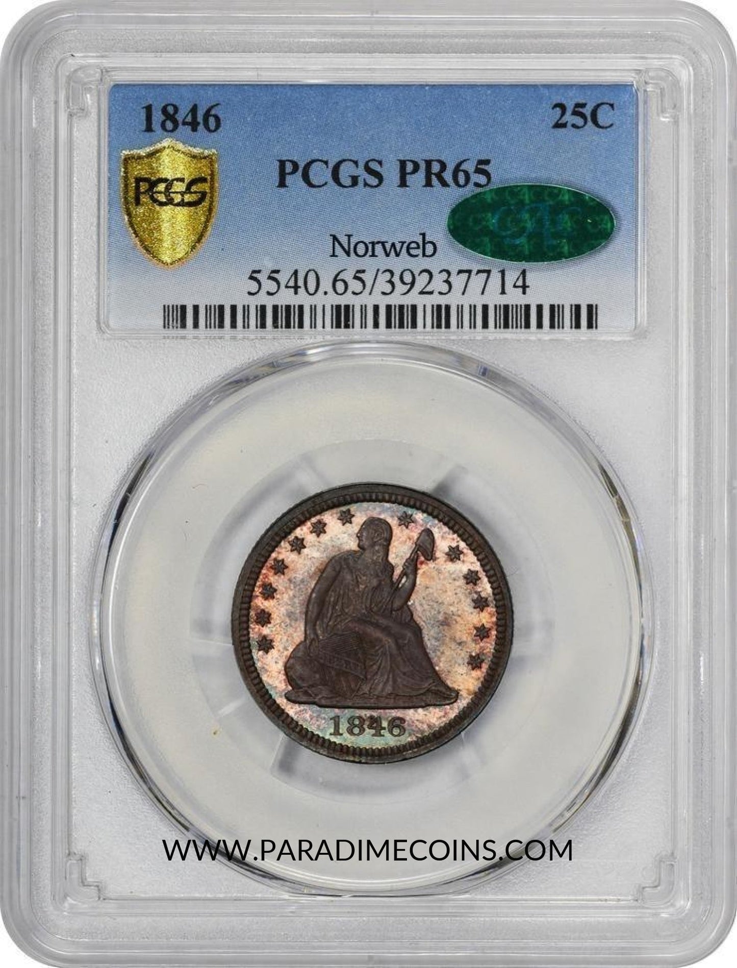 1846 25C PR65 PCGS CAC NORWEB - Paradime Coins | PCGS NGC CACG CAC Rare US Numismatic Coins For Sale