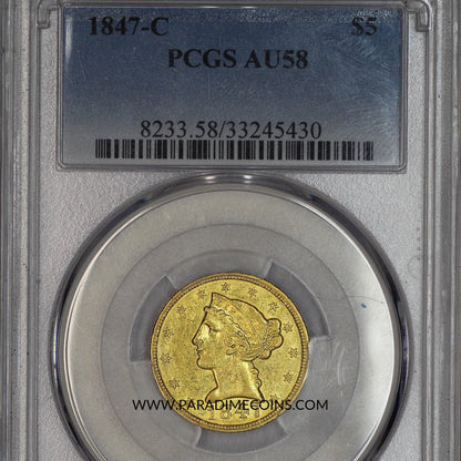 1847-C $5 AU58 PCGS - Paradime Coins | PCGS NGC CACG CAC Rare US Numismatic Coins For Sale