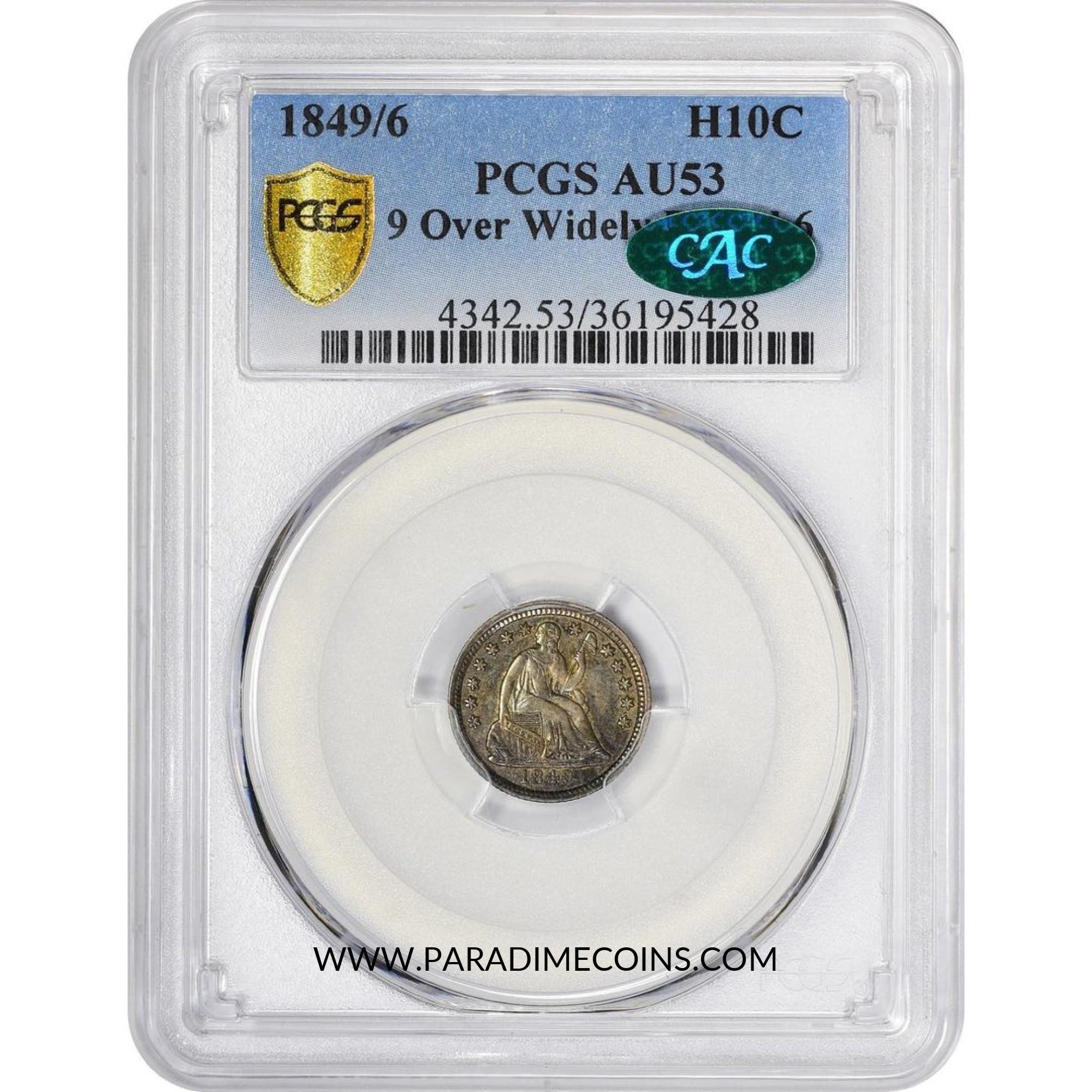 1849/6 H10C AU53 PCGS CAC - Paradime Coins | PCGS NGC CACG CAC Rare US Numismatic Coins For Sale