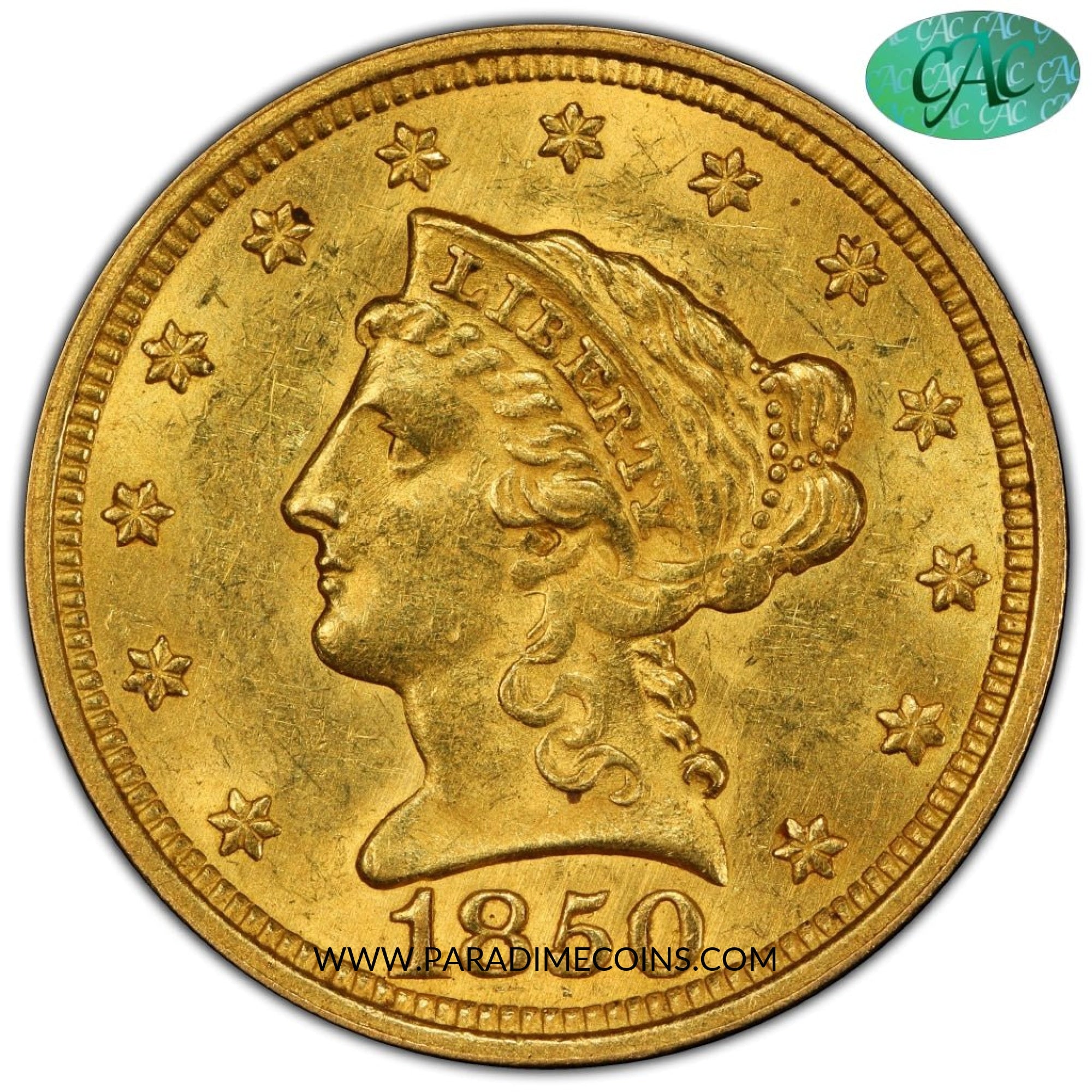 1850 $2.5 MS61 PCGS CAC - Paradime Coins | PCGS NGC CACG CAC Rare US Numismatic Coins For Sale