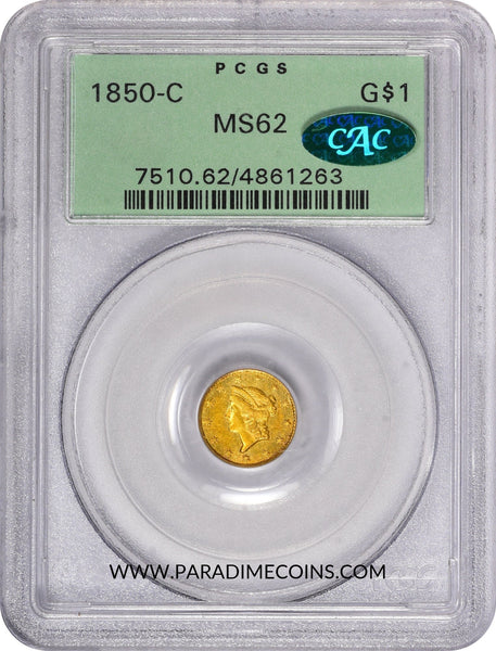 1850-C G$1 MS62 OGH PCGS CAC - Paradime Coins US Coins For Sale