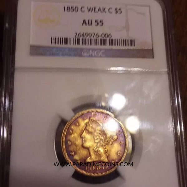 1850-C WEAK C $5 AU55 NGC - Paradime Coins | PCGS NGC CACG CAC Rare US Numismatic Coins For Sale