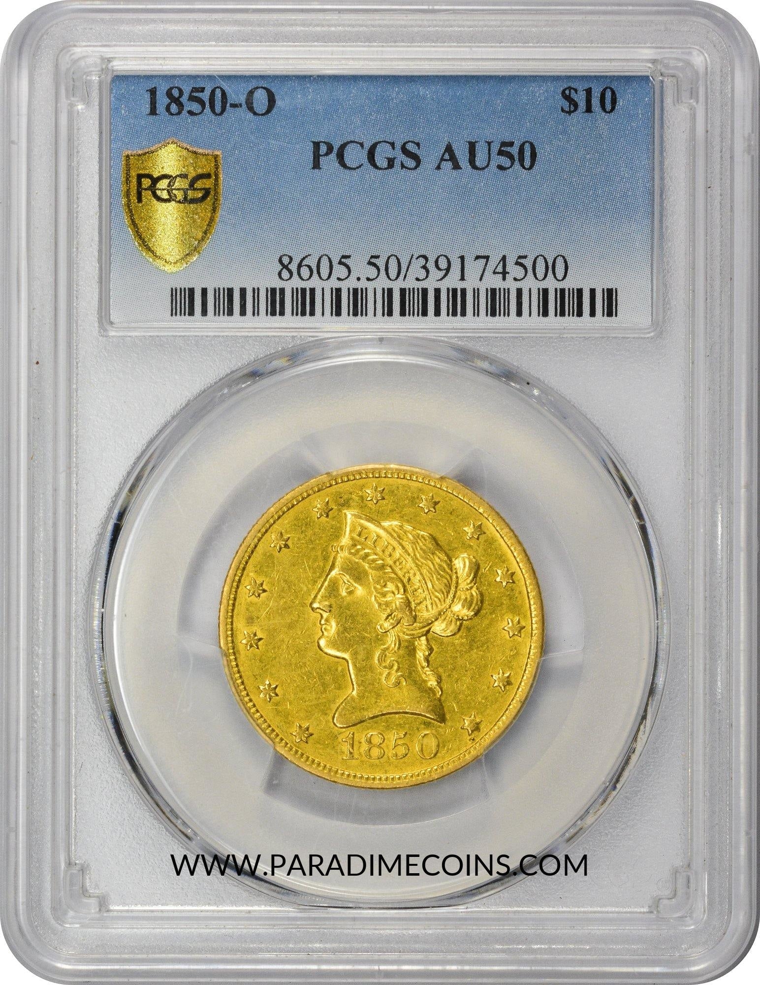1850-O $10 AU50 PCGS - Paradime Coins | PCGS NGC CACG CAC Rare US Numismatic Coins For Sale