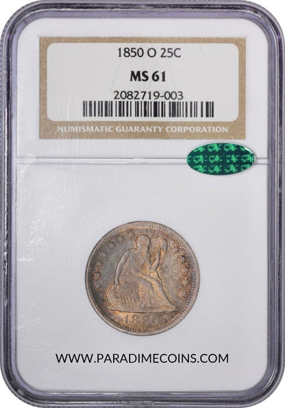 1850-O 25C MS61 NGC CAC - Paradime Coins | PCGS NGC CACG CAC Rare US Numismatic Coins For Sale