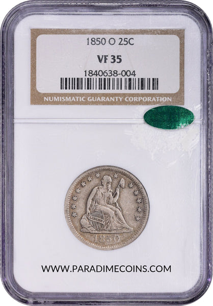 1850-O 25C VF35 NGC CAC - Paradime Coins | PCGS NGC CACG CAC Rare US Numismatic Coins For Sale