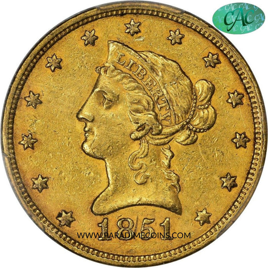 1851 $10 AU50 PCGS CAC - Paradime Coins | PCGS NGC CACG CAC Rare US Numismatic Coins For Sale