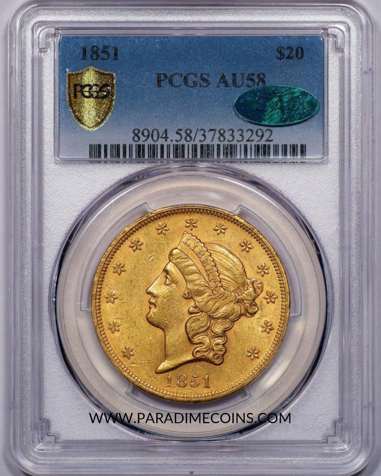 1851 $20 AU58 PCGS CAC - Paradime Coins | PCGS NGC CACG CAC Rare US Numismatic Coins For Sale