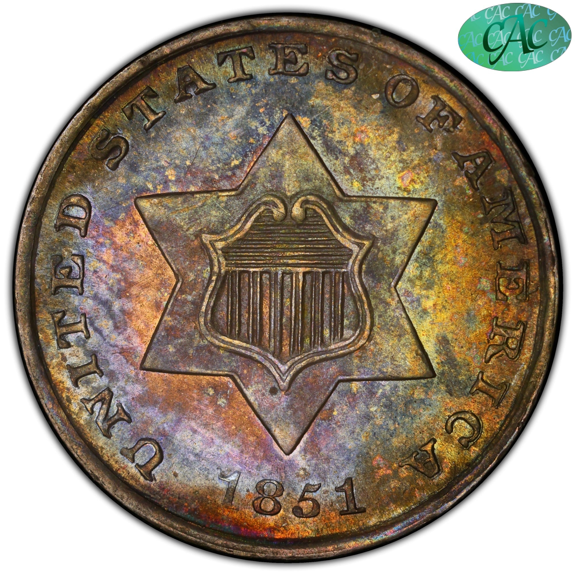 1851 3CS MS64 PCGS CAC - Paradime Coins | PCGS NGC CACG CAC Rare US Numismatic Coins For Sale