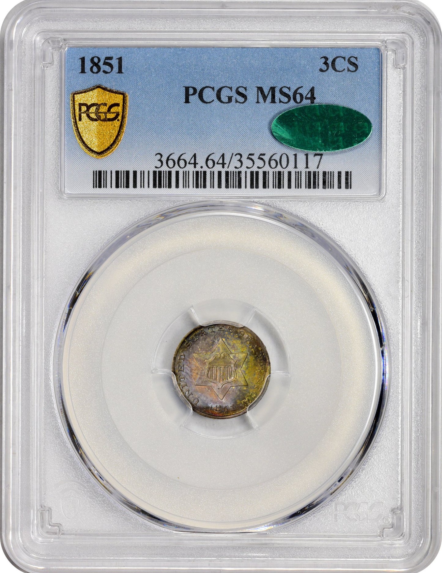 1851 3CS MS64 PCGS CAC - Paradime Coins | PCGS NGC CACG CAC Rare US Numismatic Coins For Sale