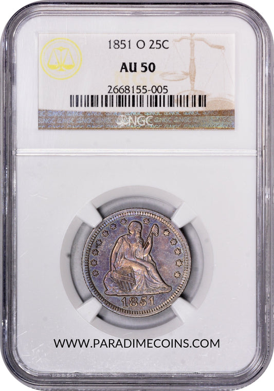 1851-O 25C AU50 NGC - Paradime Coins | PCGS NGC CACG CAC Rare US Numismatic Coins For Sale