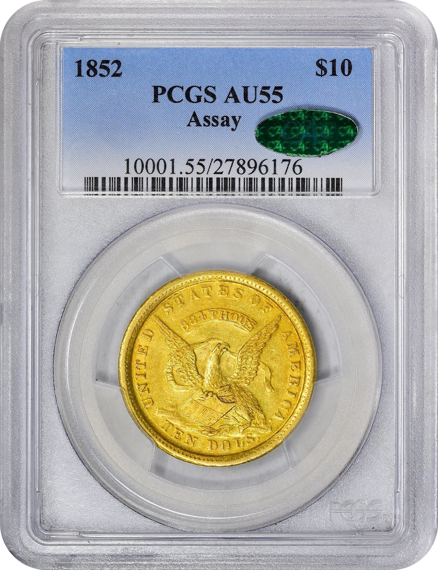 1852 $10 U.S. ASSAY OFFICE AU55 PCGS CAC - Paradime Coins | PCGS NGC CACG CAC Rare US Numismatic Coins For Sale