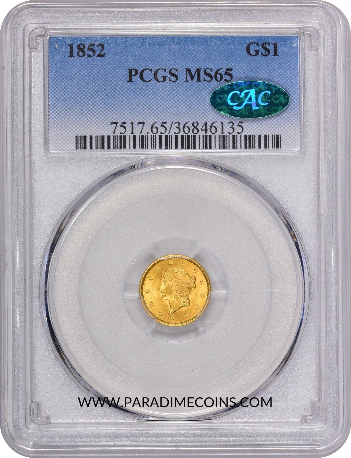 1852 G$1 MS65 PCGS CAC - Paradime Coins | PCGS NGC CACG CAC Rare US Numismatic Coins For Sale