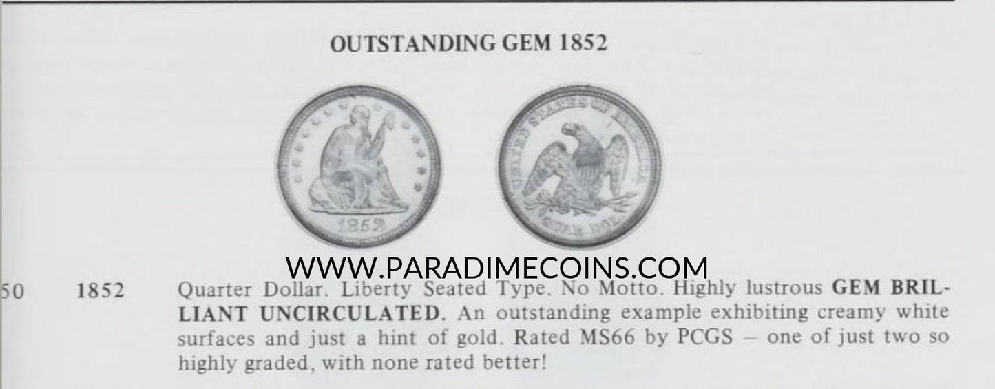 1852 25C MS66 OGH PCGS CAC - Paradime Coins | PCGS NGC CACG CAC Rare US Numismatic Coins For Sale