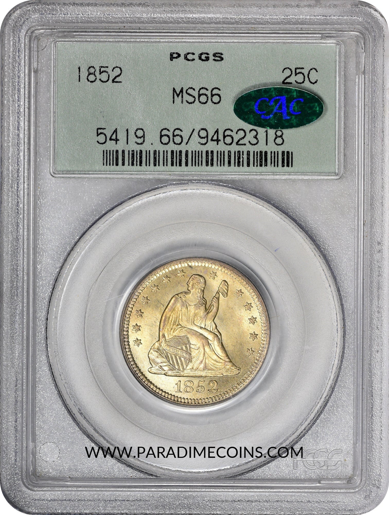 1852 25C MS66 OGH PCGS CAC - Paradime Coins | PCGS NGC CACG CAC Rare US Numismatic Coins For Sale