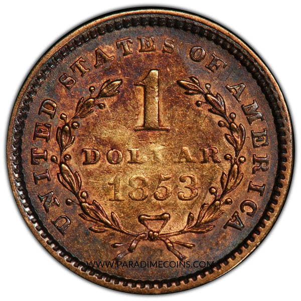 1853 G$1 AU55 OGH 2.0 PCGS - Paradime Coins | PCGS NGC CACG CAC Rare US Numismatic Coins For Sale