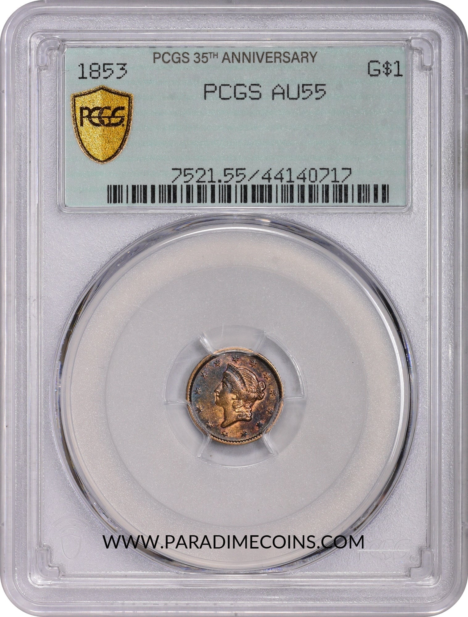 1853 G$1 AU55 OGH 2.0 PCGS - Paradime Coins | PCGS NGC CACG CAC Rare US Numismatic Coins For Sale