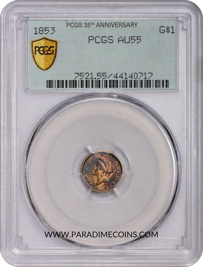 1853 G$1 AU55 OGH 2.0 PCGS - Paradime Coins | PCGS NGC CACG CAC Rare US Numismatic Coins For Sale