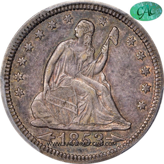 1853/4 ARROWS & RAYS 25C AU55 PCGS CAC - Paradime Coins | PCGS NGC CACG CAC Rare US Numismatic Coins For Sale