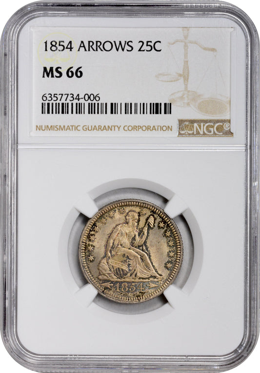 1854 25C ARROWS MS66 NGC - Paradime Coins | PCGS NGC CACG CAC Rare US Numismatic Coins For Sale