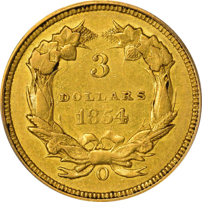 1854-O $3 AU50 PCGS CAC - Paradime Coins | PCGS NGC CACG CAC Rare US Numismatic Coins For Sale