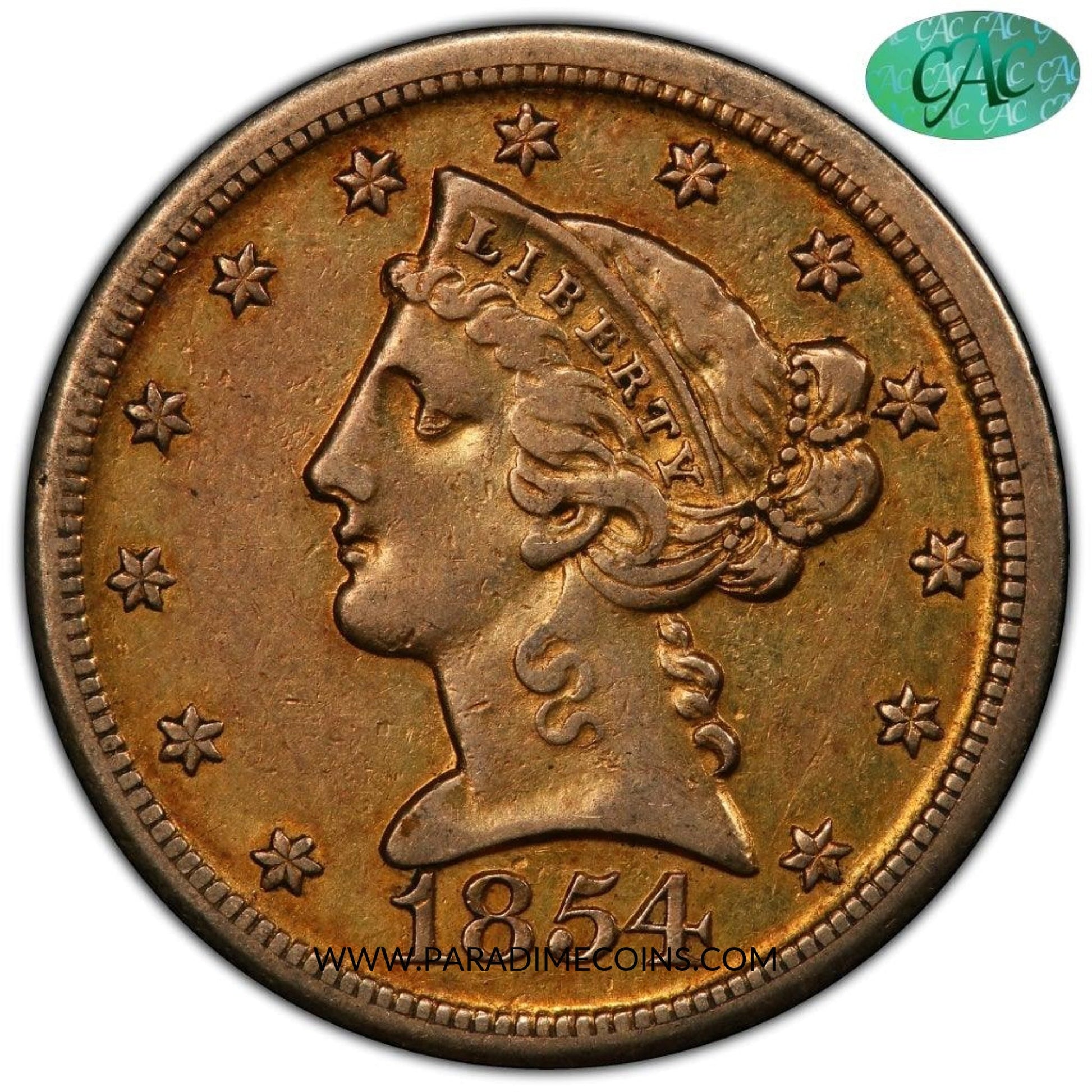 1854-D $5 Large D XF40 PCGS CAC - Paradime Coins | PCGS NGC CACG CAC Rare US Numismatic Coins For Sale